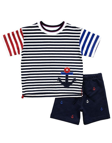 Striped anchor shirt and shorts for a boy