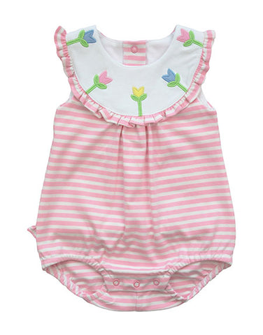 pink stripe bubble with tulip collar for baby girls
