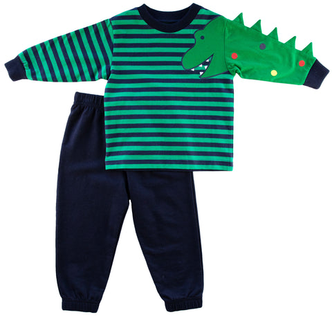 boys green stripe dinosaur outfit