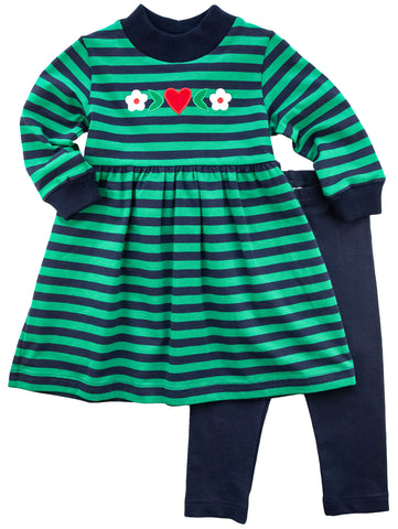 girl's green stripe dress with heart