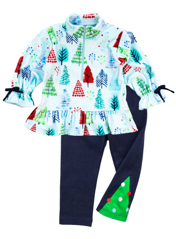 blue tree top with tree inset leggings